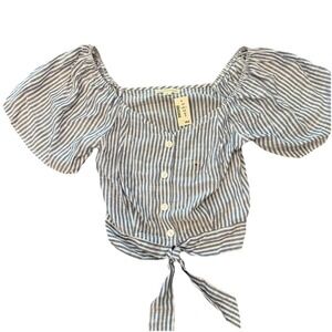 NWT Aeropostale‎ Striped Blue Crop Tie-Front Top M cottagecore Milkmaid Coquette